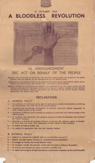 Somali Coup Establishes Marxist-Leninist Administration, October 21, 1969