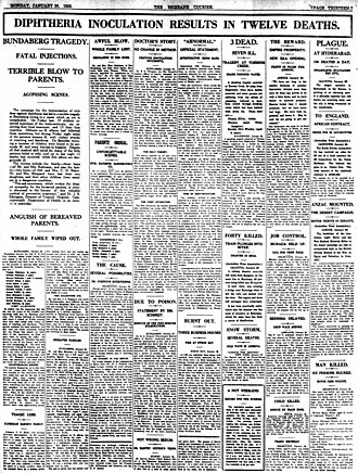 Bundaberg Diphtheria Vaccine Contamination Kills 12 Children, January 27, 1928
