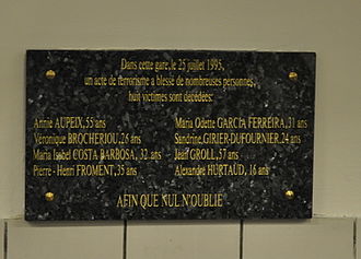 Saint Michel RER Gas Bottle Explosion Kills 8, Wounds 80 — July 25, 1995