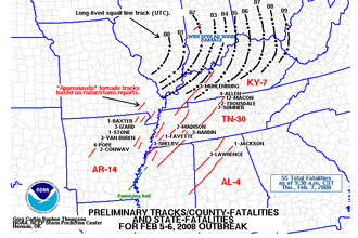 Southern U.S. Tornado Outbreak Kills 57 – February 5, 2008