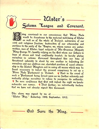 Ulster Covenant Signed by 500,000 Unionists Opposing Home Rule Bill, September 28, 1912