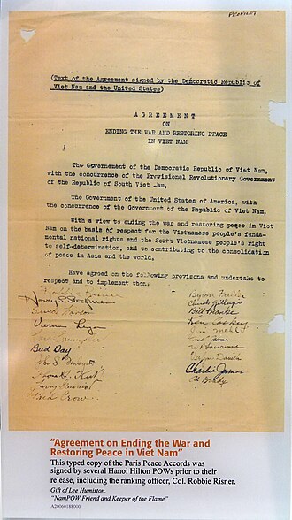 Paris Peace Accords End Vietnam War, Last U.S. Combat Casualty, January 27, 1973