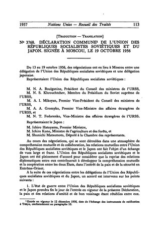 Soviet Union and Japan Sign Joint Declaration Ending War, October 19, 1956