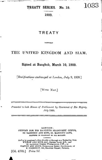 Anglo-Siamese Treaty: Thailand Cedes Malay States to Britain, March 10, 1909